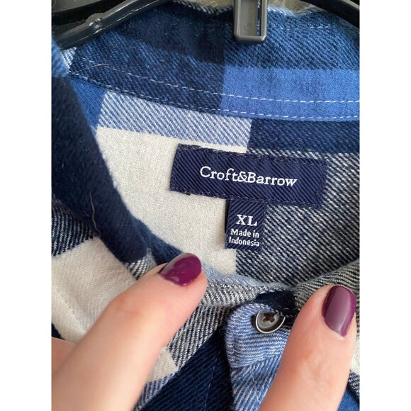 Croft and Barrow Blue Plaid Flannel Shirt Men's Top Cabincore Size XL - Picture 2 of 5